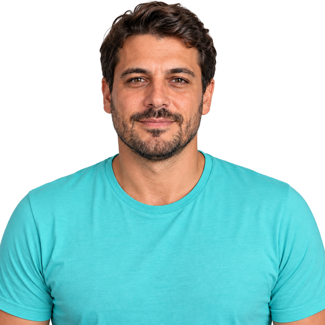 Retrato de um homem com camiseta turquesa